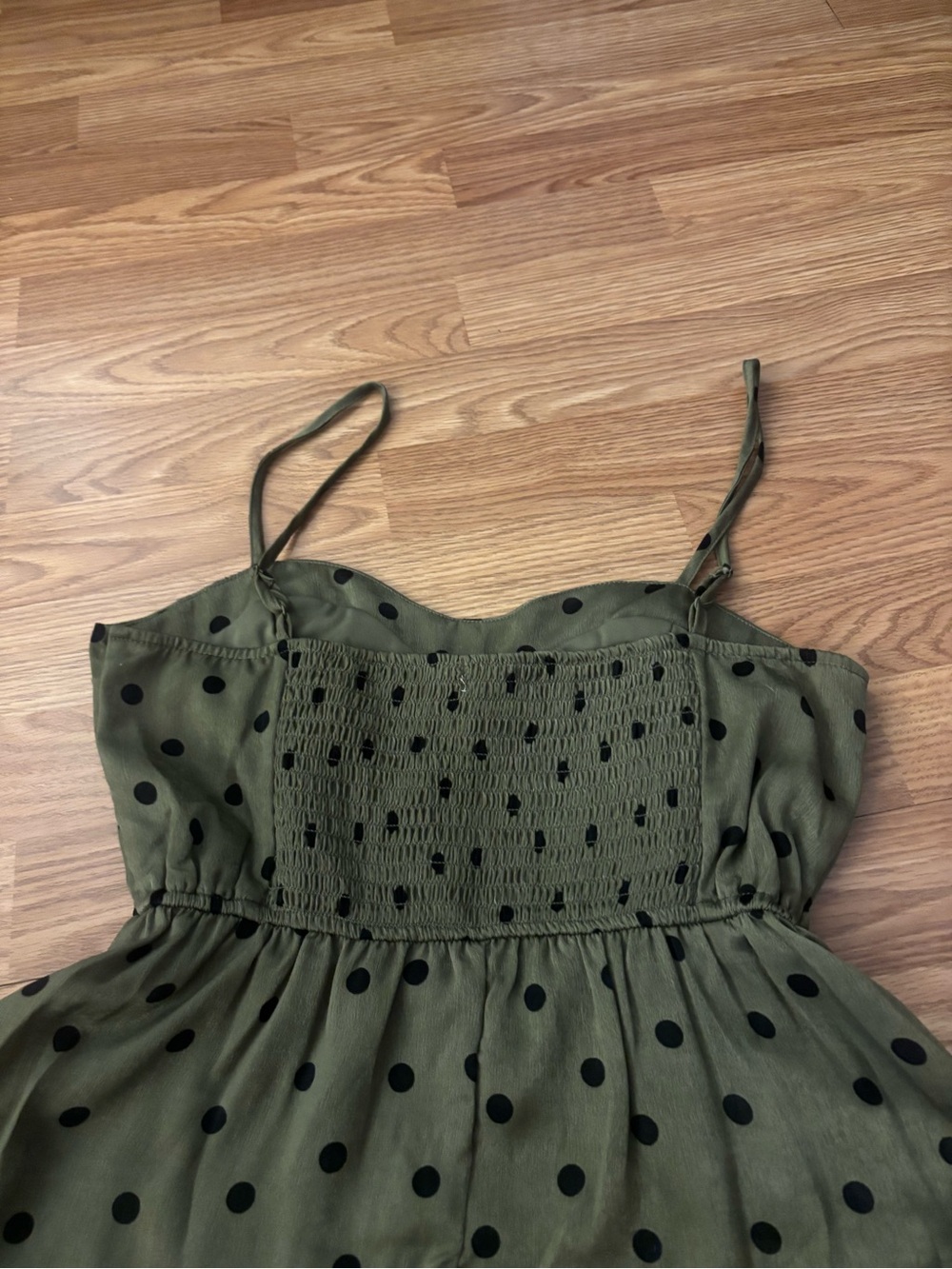 Francesca's Collections Olive Green & Black Polka Dot Mini Dress Size Medium - Picture 5 of 6